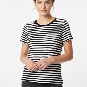 Talbots Black and White Striped Short Sleeve Tee